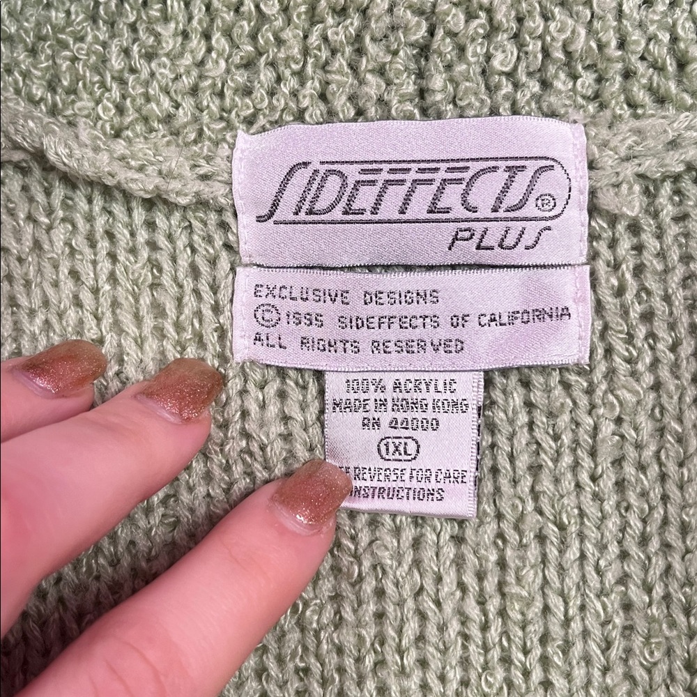 Vintage Sage Green Open Front Cardigan Cozy Knit Pockets Lightweight Size XL - Picture 2 of 4